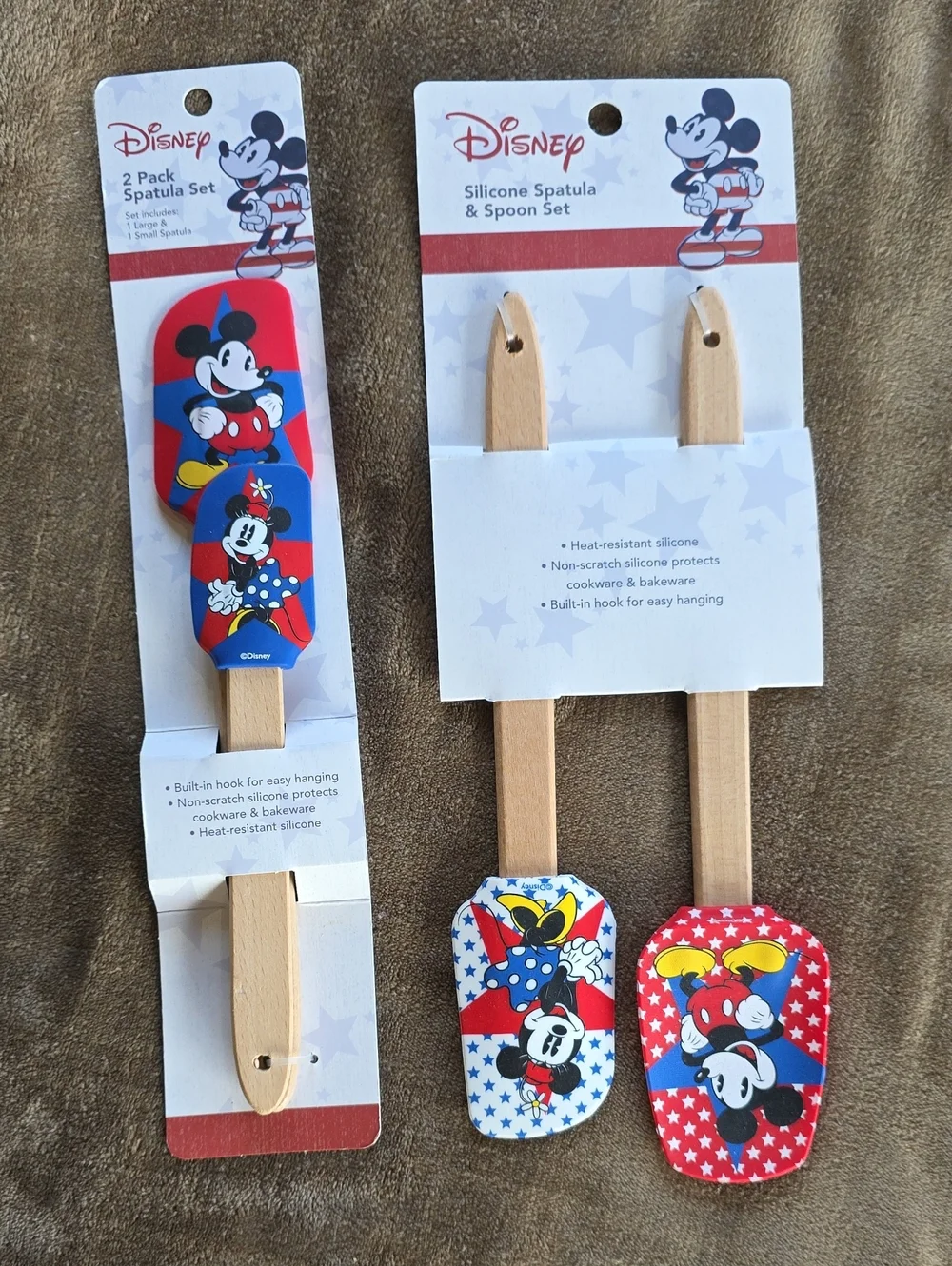 Disney Mickey & Minnie Silicone Spatula and Spoon Set - Red, Blue, White